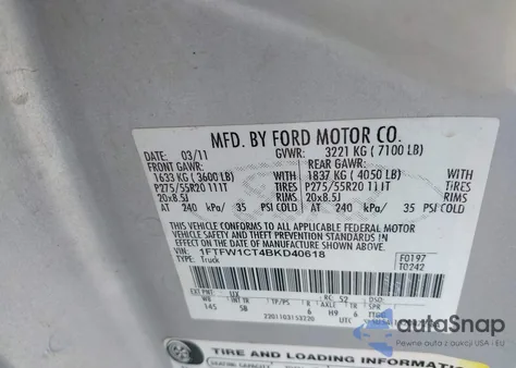 2011 Ford F-150 Fx2 z USA, uszkodzony, nr VIN 1FTFW1CT4BKD40618